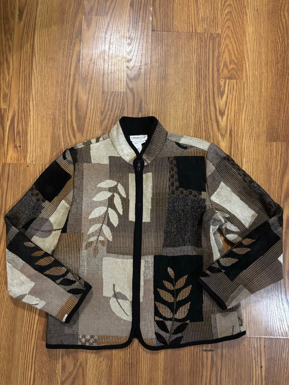 Vintage Coldwater Creek Beige/ Black Nature Woven Tapestry Blazer/ Jacket